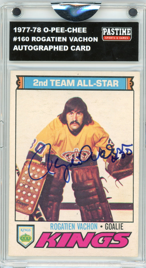 Rogatien Rogie Vachon #160 1977/78 O-Pee-Chee Hockey Autographed Card Encased in Magpro - Pastime Sports & Games