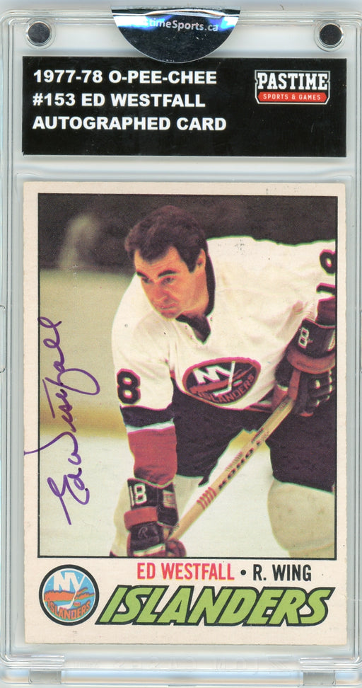 Ed Westfall #153 1977/78 O-Pee-Chee Hockey Autographed Card Encased in Magpro - Pastime Sports & Games