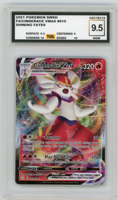 Cinderace VMAX #019 Shining Fates Graded TGA 9.5 Near Gem Mint