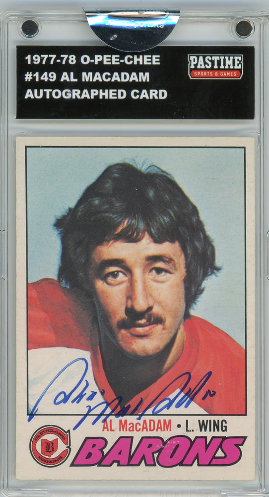 Al MacAdam #149 1977/78 O-Pee-Chee Hockey Autographed Card Encased in Magpro - Pastime Sports & Games