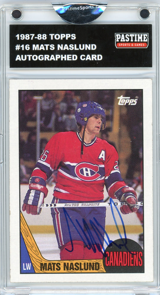Mats Naslund #6 1987/88 Topps Hockey Autographed Card Encased in Magpro
