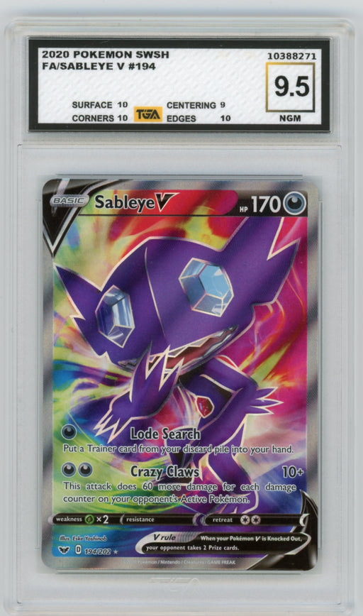 Sableye V #194 Sword And Shield Graded TGA 9.5 Near Gem Mint