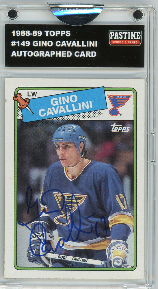 Gino Cavallini #149 1988/89 Topps Hockey Autographed Card Encased in Magpro