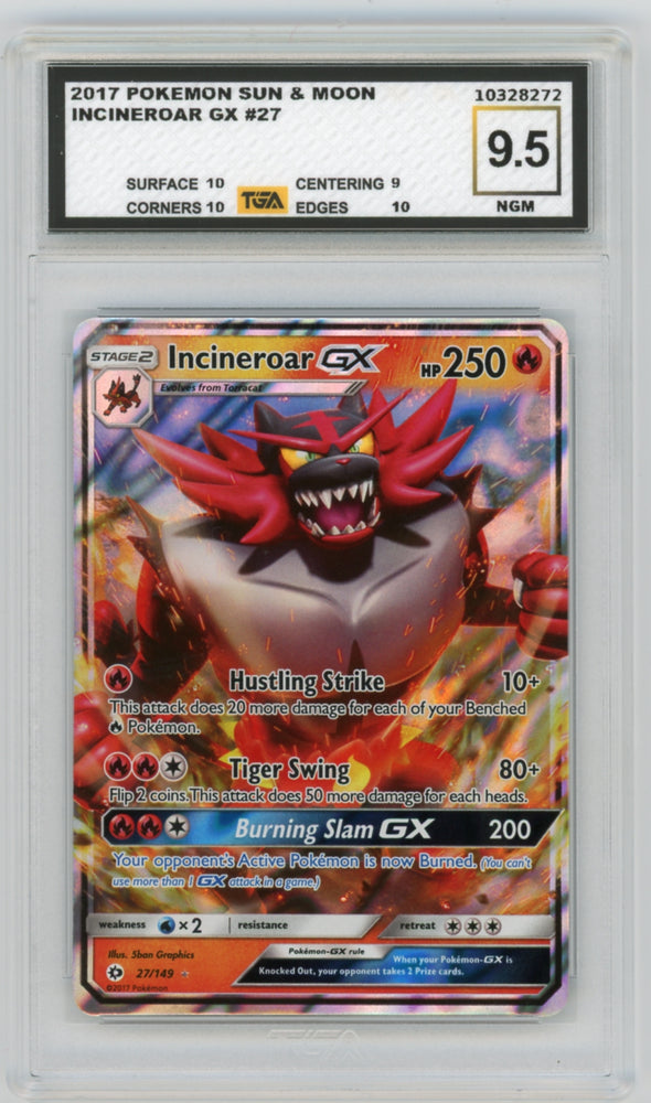 Incineroar #27 Sun & Moon Graded TGA 9.5 Near Gem Mint