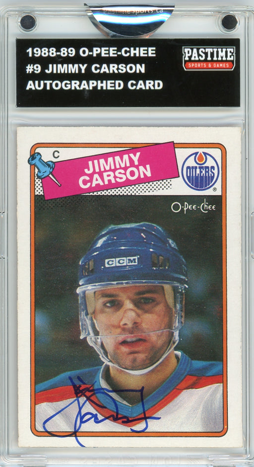 Jimmy Carson #9 1988/89 O-Pee-Chee Hockey Autographed Card Encased in Magpro