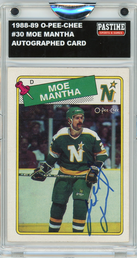 Moe Mantha #30 1988/89 O-Pee-Chee Hockey Autographed Card Encased in Magpro