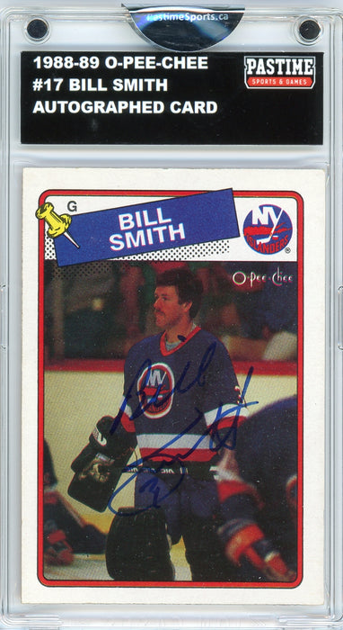 Bill Smith #17 1988/89 O-Pee-Chee Hockey Autographed Card Encased in Magpro - Pastime Sports & Games