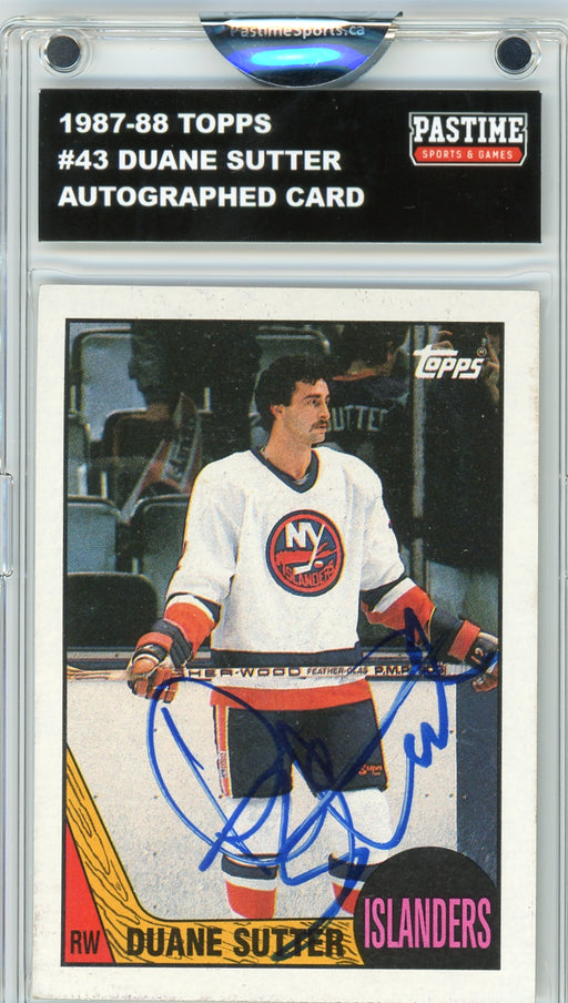Duane Sutter #43 1987/88 Topps Hockey Autographed Card Encased in Magpro