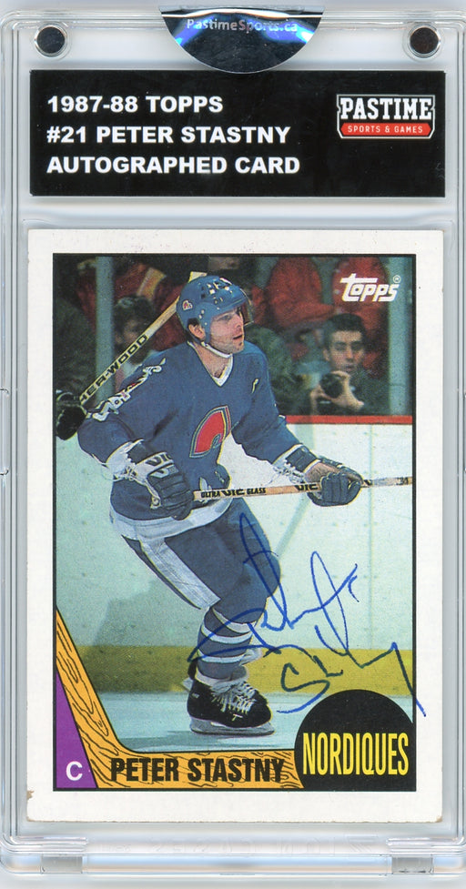 Peter Stastny #21 1987/88 Topps Hockey Autographed Card Encased in Magpro