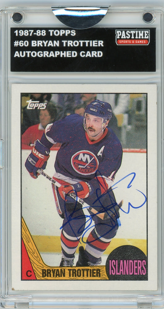 Bryan Trottier #60 1987/88 Topps Hockey Autographed Card Encased in Magpro - Pastime Sports & Games