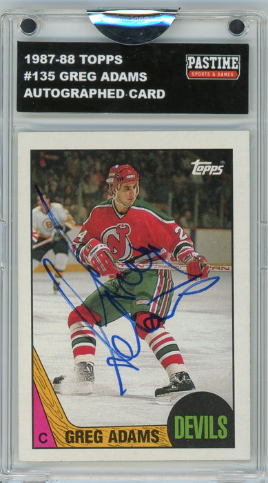 Greg Adams #135 1987/88 Topps Hockey Autographed Card Encased in Magpro