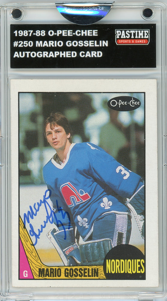 Mario Gosselin #250 1987/88 O-Pee-Chee Hockey Autographed Card Encased in Magpro