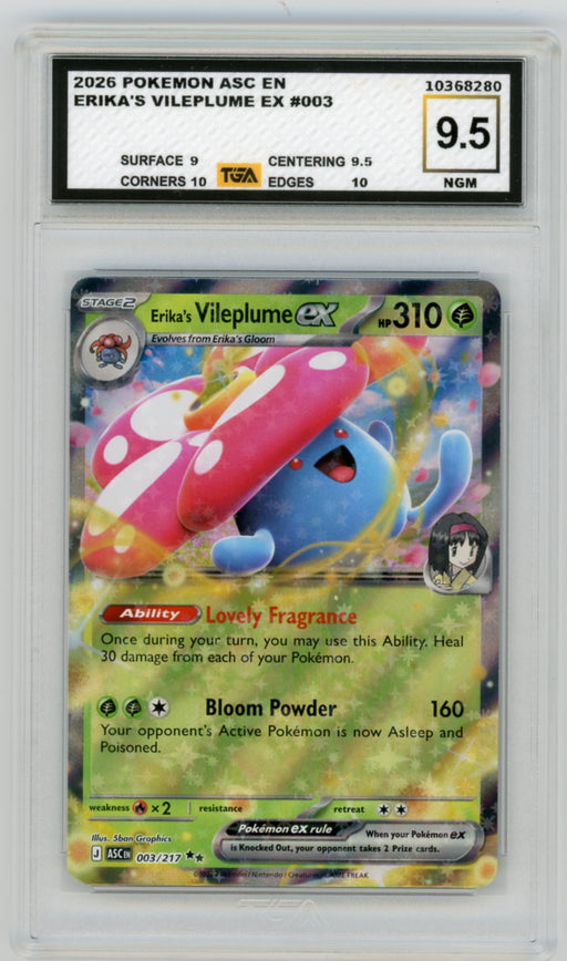 Erika's Vileplume EX #3 Ascended Heroes Graded TGA 9.5 Near Gem Mint