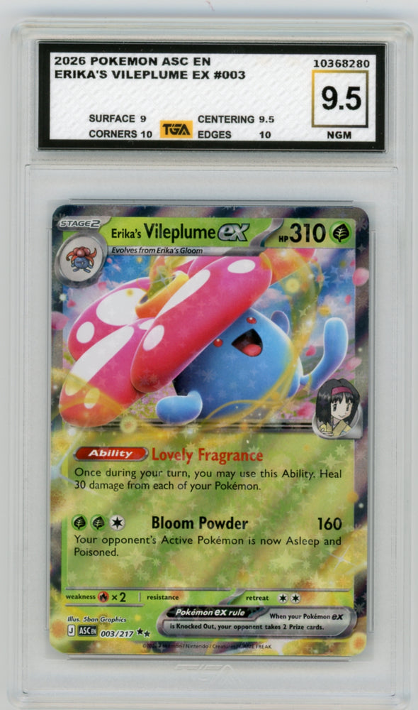 Erika's Vileplume EX #3 Ascended Heroes Graded TGA 9.5 Near Gem Mint