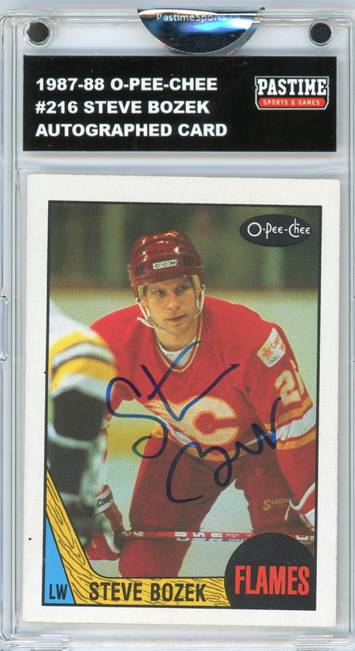Steve Bozek #216 1987/88 O-Pee-Chee Hockey Autographed Card Encased in Magpro