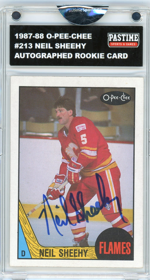 Neil Sheehy #213 1987/88 O-Pee-Chee Hockey Autographed Card Encased in Magpro