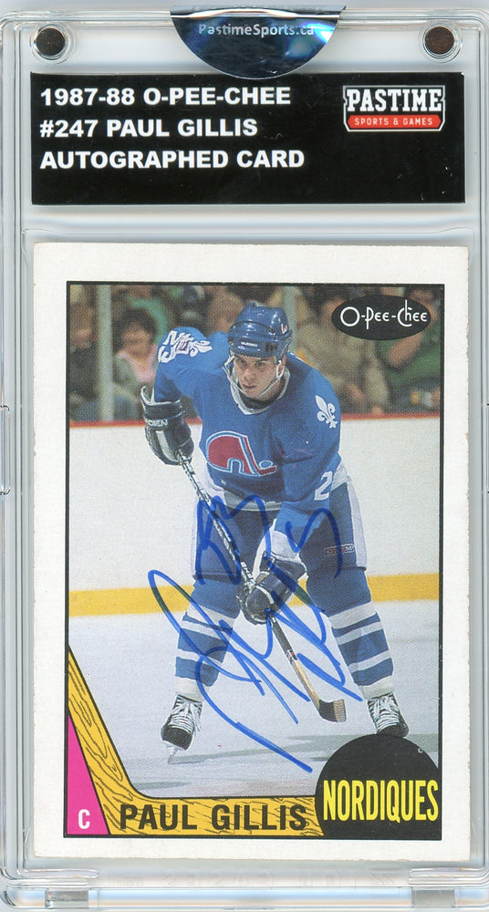 Paul Gillis #247 1987/88 O-Pee-Chee Hockey Autographed Card Encased in Magpro