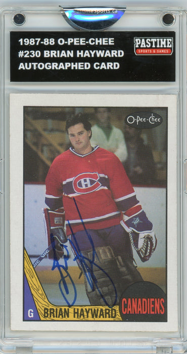 Brian Hayward #230 1987/88 O-Pee-Chee Hockey Autographed Card Encased in Magpro