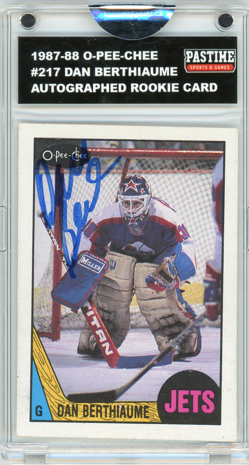 Dan Berthiaume #217 1987/88 O-Pee-Chee Hockey Autographed Card Encased in Magpro