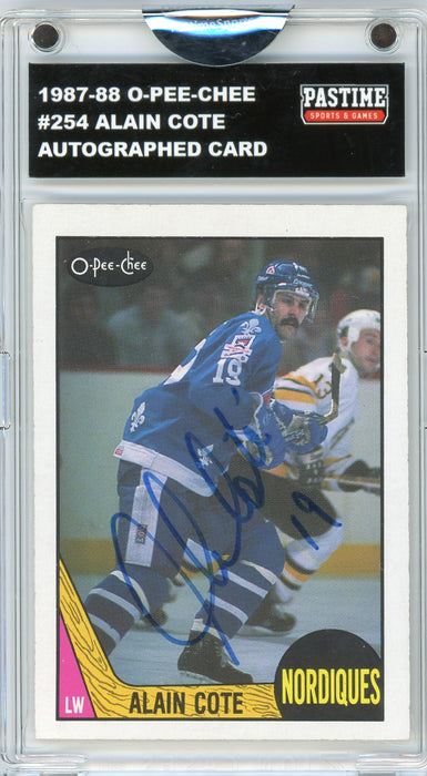 Alain Cote #254 1987/88 O-Pee-Chee Hockey Autographed Card Encased in Magpro