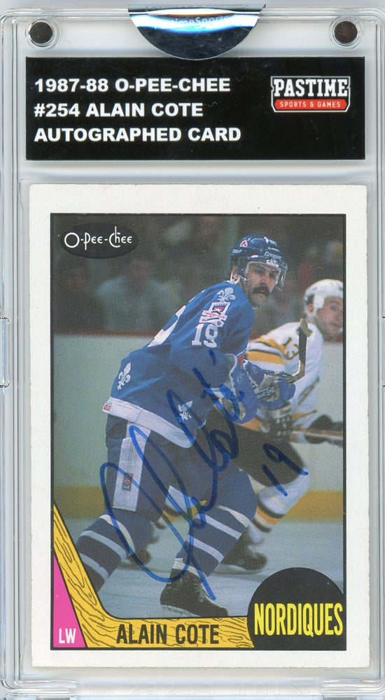 Alain Cote #254 1987/88 O-Pee-Chee Hockey Autographed Card Encased in Magpro