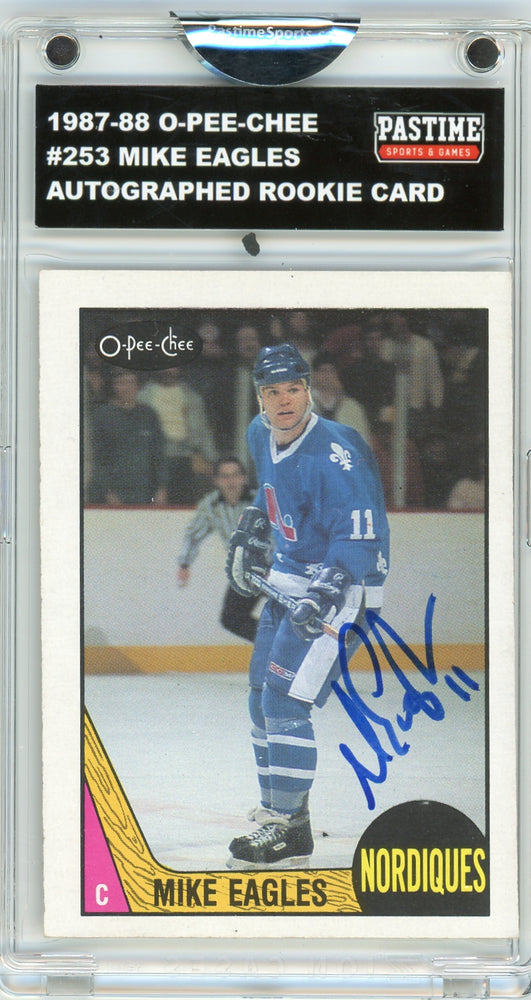 Mike Eagles #253 1987/88 O-Pee-Chee Hockey Autographed Card Encased in Magpro