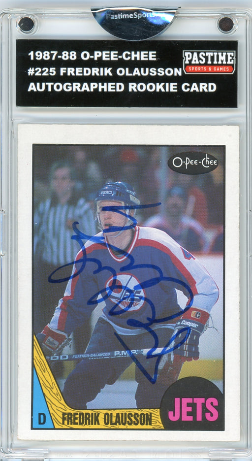 Fredrik Olausson #225 1987/88 O-Pee-Chee Hockey Autographed Card Encased in Magpro