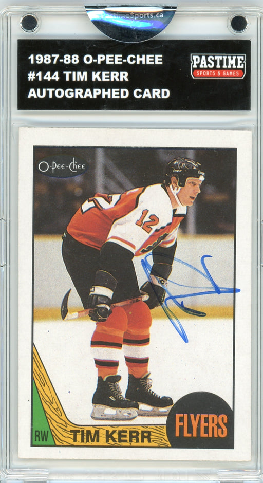 Tim Kerr #144 1987/88 O-Pee-Chee Hockey Autographed Card Encased in Magpro