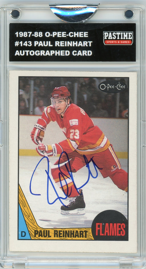 Paul Reinhart #143 1987/88 O-Pee-Chee Hockey Autographed Card Encased in Magpro
