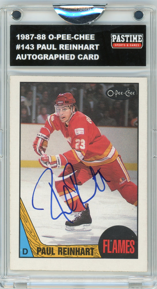 Paul Reinhart #143 1987/88 O-Pee-Chee Hockey Autographed Card Encased in Magpro