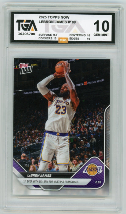 Lebron James #188 2025 Topps Now NBA Graded TGA 10 Gem Mint