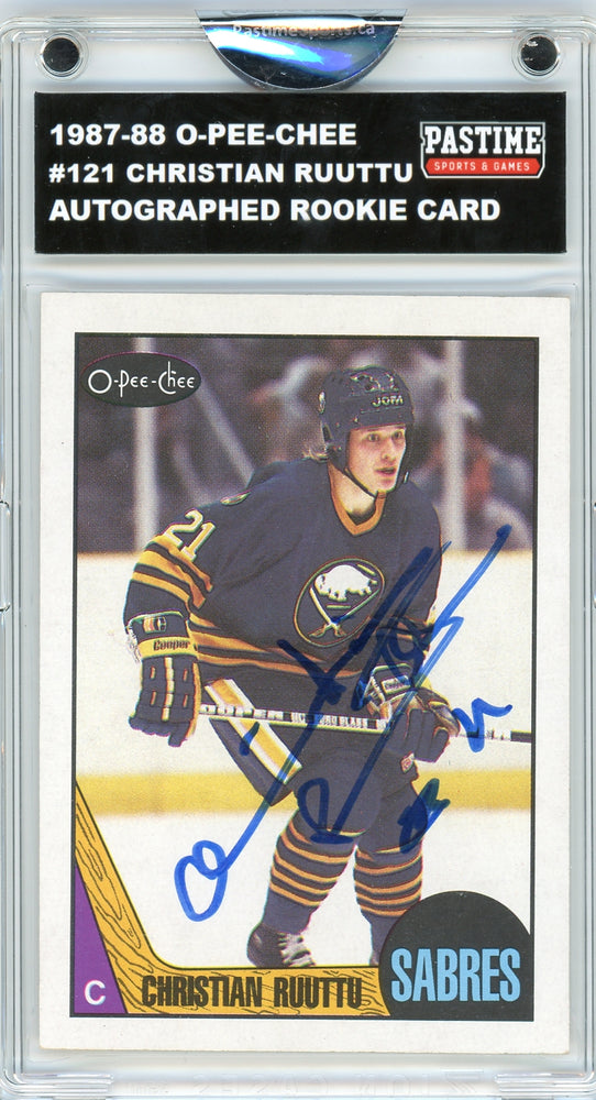 Christian Ruuttu #121 1987/88 O-Pee-Chee Hockey Autographed Card Encased in Magpro