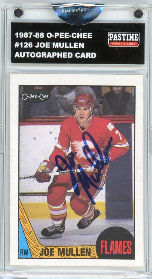 Joe Mullen #126 1987/88 O-Pee-Chee Hockey Autographed Card Encased in Magpro