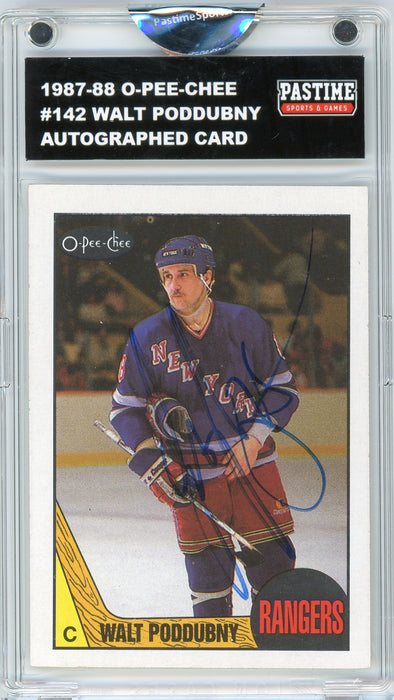 Walt Poddubny #142 1987/88 O-Pee-Chee Hockey Autographed Card Encased in Magpro