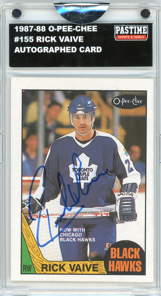 Rick Vaive #155 1987/88 O-Pee-Chee Hockey Autographed Card Encased in Magpro