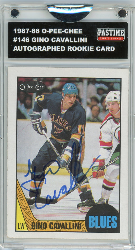 Gino Cavallini #146 1987/88 O-Pee-Chee Hockey Autographed Card Encased in Magpro