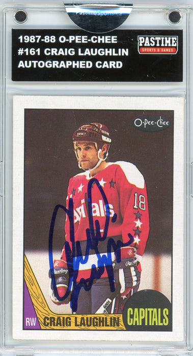 Craig Laughlin #161 1987/88 O-Pee-Chee Hockey Autographed Card Encased in Magpro