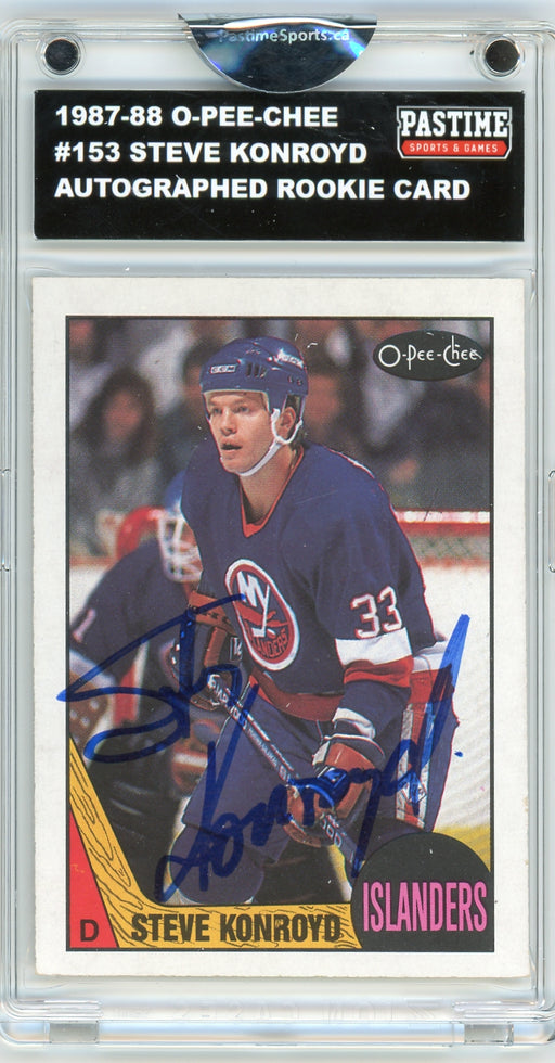 Steve Konroyd #153 1987/88 O-Pee-Chee Hockey Autographed Card Encased in Magpro