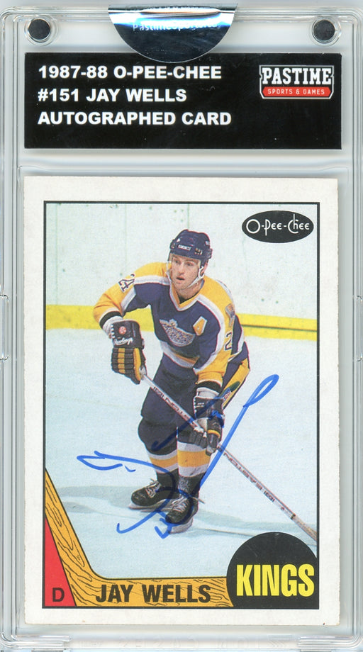 Jay Wells #151 1987/88 O-Pee-Chee Hockey Autographed Card Encased in Magpro
