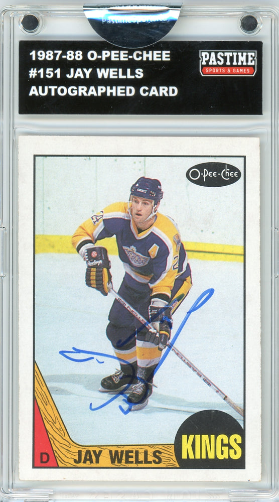 Jay Wells #151 1987/88 O-Pee-Chee Hockey Autographed Card Encased in Magpro