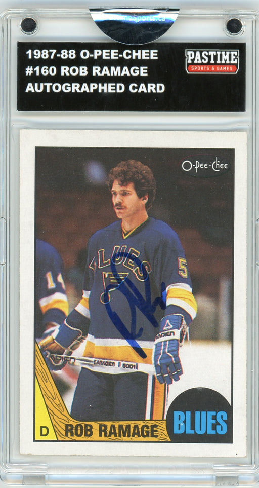 Rob Ramage #160 1987/88 O-Pee-Chee Hockey Autographed Card Encased in Magpro