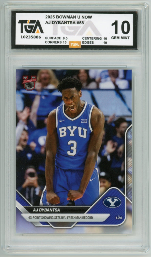 AJ Dybantsa #58 2025 Bowman U Now Graded TGA 10 Gem Mint