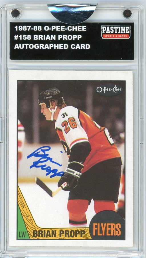 Brian Propp #158 1987/88 O-Pee-Chee Hockey Autographed Card Encased in Magpro