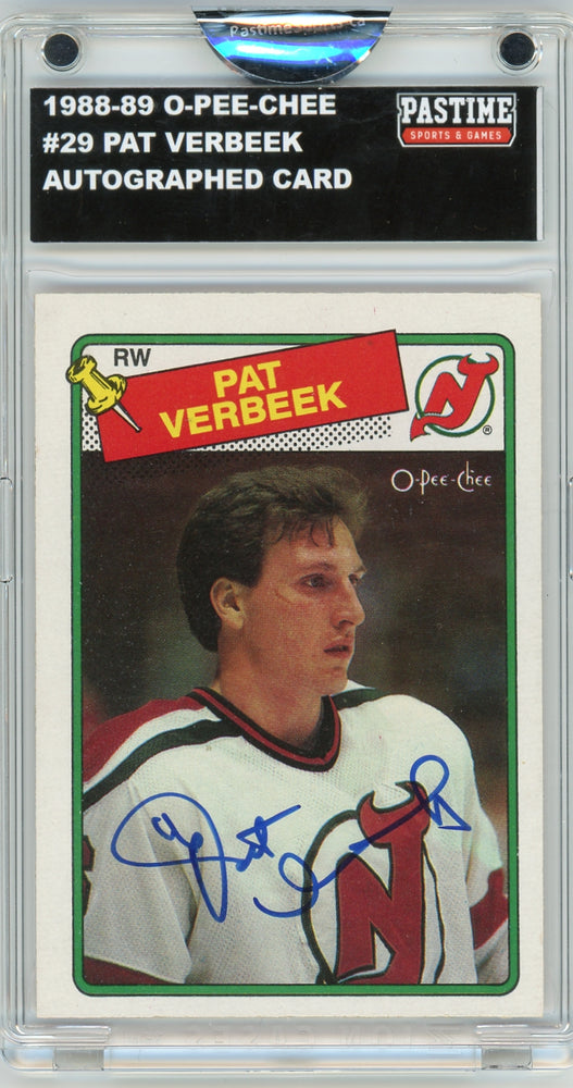 Pat Verbeek #29 1988/89 O-Pee-Chee Hockey Autographed Card Encased in Magpro