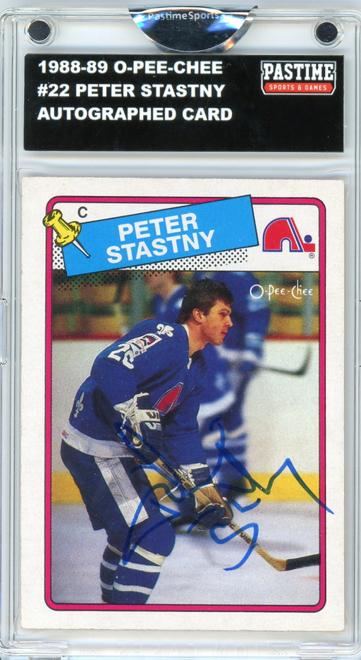 Peter Stastny #22 1988/89 O-Pee-Chee Hockey Autographed Card Encased in Magpro