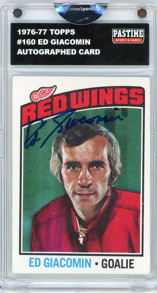Ed Giacomin #160 1976/77 Topps Hockey Autographed Card Encased in Magpro - Pastime Sports & Games