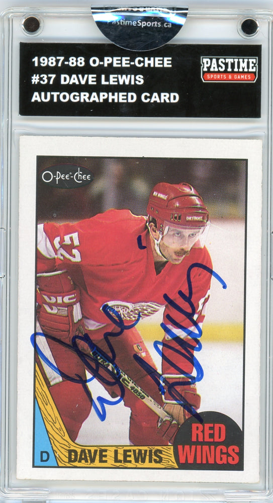 Dave Lewis #37 1987/88 O-Pee-Chee Hockey Autographed Card Encased in Magpro