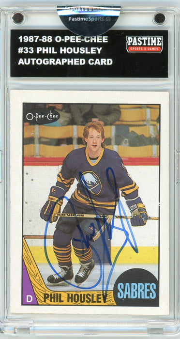 Phil Housley #33 1987/88 O-Pee-Chee Hockey Autographed Card Encased in Magpro