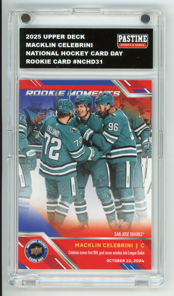 Macklin Celebrini 2025 National Hockey Card Day Rookie Card Encased in Magpro