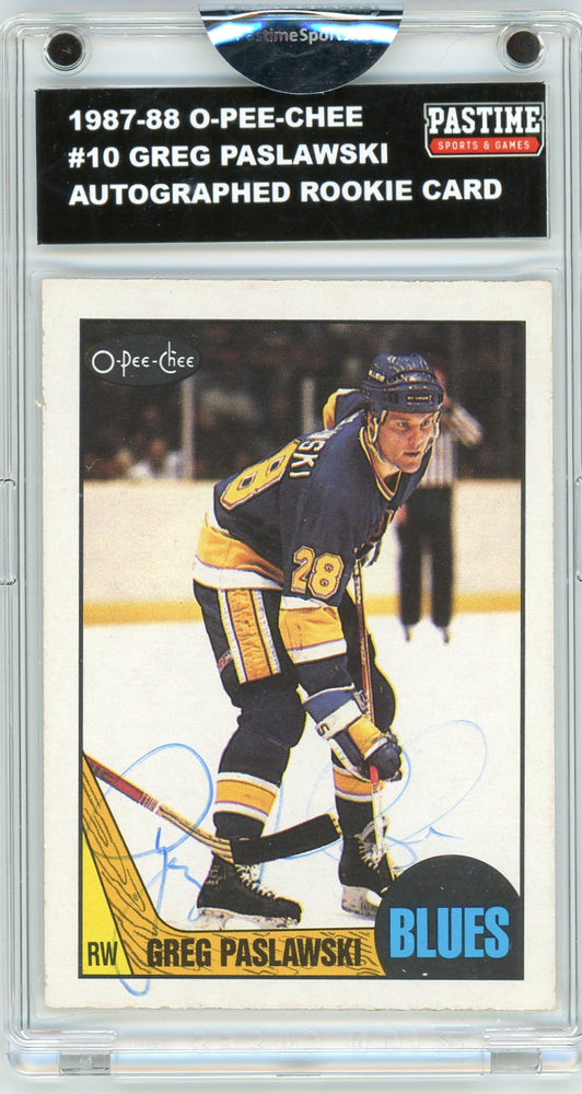 Greg Paslawski #10 1987/88 O-Pee-Chee Hockey Autographed Card Encased in Magpro